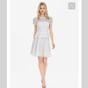 NWT Banana Republic Geo Lace Peplum Dress in White